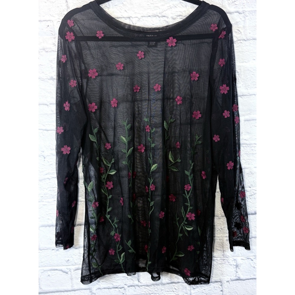 Torrid Floral Embroidered Sheer Top 2X Black Romantic Goth Fairy Lightweight